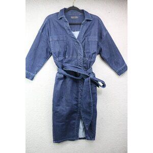 LA LA Anthony Long Sleeve Denim Midi Dress-Glitter-Button Up-Belted-Size 12-Nice